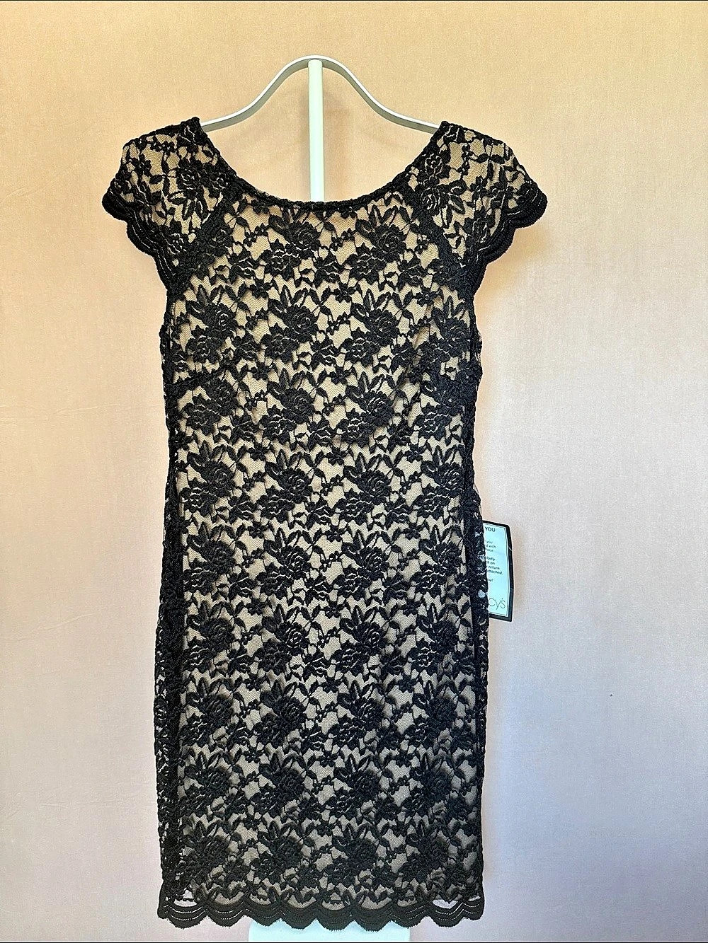 Connected Apparel Floral Lace Mini Dress Black & Tan Size 8 NWT